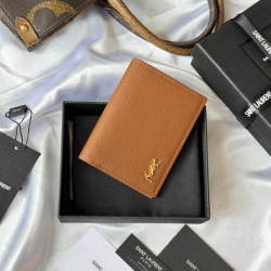 YSL 二つ折り財布 カーフレザー メンズ 9×11.5×2cm