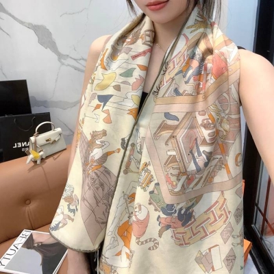 エルメス 2025年秋冬新作 両面同色シルクカシミヤストール 140x 140cm