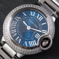 CARTIER バロンブルー ブルーダイヤル 全面ダイヤベゼル スペック検査済