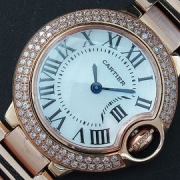 CARTIER バロンブルー クォーツ搭載 人工ダイヤ ピンクゴールド ホワイト 機能性良好