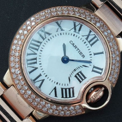 CARTIER バロンブルー クォーツ搭載 人工ダイヤ ピンクゴールド ホワイト 機能性良好