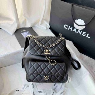 Chanel デュマ カーフ ラージ リュック オールレザー ブラック 3618 サイズ:25x22x18cm