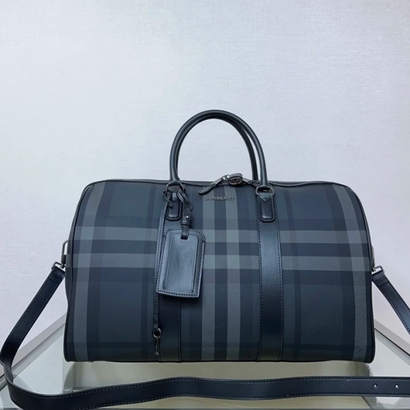 BURBERRY グレーチェックトラベルバッグ サイズ:50x27x25cm BURBERRY グレーチェックトラベルバッグ サイズ:50x27x25cm