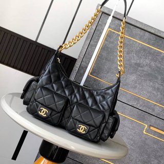 CHANEL 5339 ラムレザー ブラック×ゴールド 脇下バッグ 秋冬 31×22×15cm サイズ:31×22×15cm CHANEL 5339 ラムレザー ブラック×ゴールド 脇下バッグ 秋冬 31×22×15cm サイズ:31×22×15cm