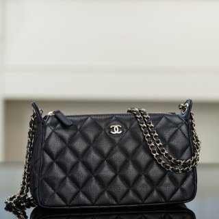 CHANEL カーフレザー 荔枝紋 ブラック×ゴールド ショルダーバッグ 21×12×5.5cm サイズ:21×12×5.5cm CHANEL カーフレザー 荔枝紋 ブラック×ゴールド ショルダーバッグ 21×12×5.5cm サイズ:21×12×5.5cm