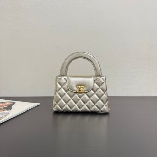 CHANEL 菱格紋 シルバー ハンドバッグ 大 秋冬 19×13×7cm サイズ:19×13×7cm