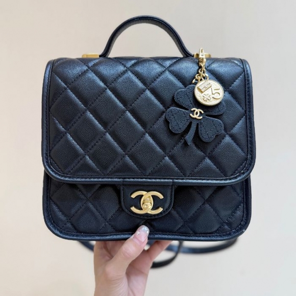CHANEL カーフレザー 荔枝紋 ブラック×ゴールド ハンドバッグ クラシック 秋冬 22×19.5×7cm サイズ:22×19.5×7cm CHANEL カーフレザー 荔枝紋 ブラック×ゴールド ハンドバッグ クラシック 秋冬 22×19.5×7cm サイズ:22×19.5×7cm