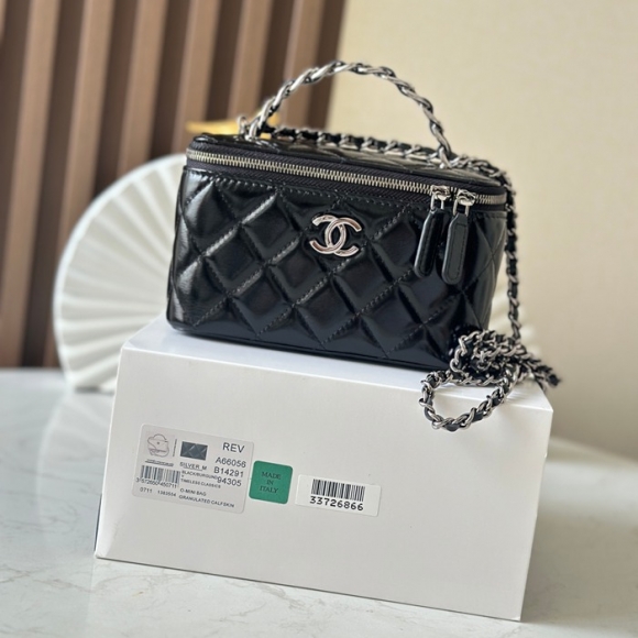 CHANEL 66056 カーフレザー ブラック ハンドバッグ 17×9.5×8cm サイズ:17×9.5×8cm CHANEL 66056 カーフレザー ブラック ハンドバッグ 17×9.5×8cm サイズ:17×9.5×8cm