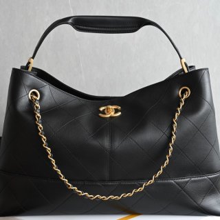 CHANEL ラムレザー ブラック×ホワイト×ゴールド トートバッグ ヴィンテージ 大容量 40×28×15cm サイズ:40×28×15cm