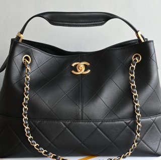 CHANEL カーフレザー ブラック×ホワイト×ゴールド トートバッグ ヴィンテージ 大容量 36×24×14cm サイズ:36×24×14cm CHANEL カーフレザー ブラック×ホワイト×ゴールド トートバッグ ヴィンテージ 大容量 36×24×14cm サイズ:36×24×14cm