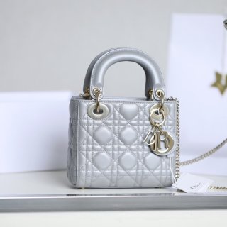 DIOR ラムレザー、レザー、チェーン グレンチェック、刺繍、レター ホワイト、グレー、ゴールド 斜め掛けバッグ、ショルダーバッグ、ハンドバッグ ミニ サイズ:17x15cm