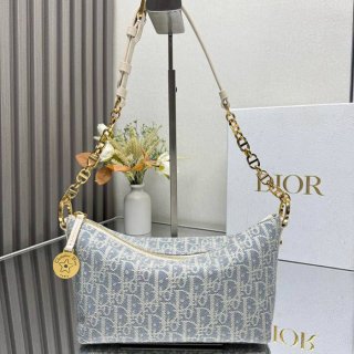 DIOR 3202 カーフレザー、スエード、レザー プリント、レター、フラワー ブルー、ゴールド、ベージュ ショルダーバッグ、ハンドバッグ、チェーンバッグ 新作 クラシック サイズ:28.5x14.5x10cm