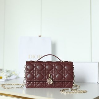 DIOR ラムレザー、レザー、チェーン グレンチェック、レター、ビーズ レッド、ベージュ、ワインレッド 斜め掛けバッグ、ハンドバッグ、ハンドバッグ ミニ 21.0x11.0cm サイズ:21x11cm