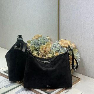 DIOR 1414 スエード レター、パッチワーク ブラック、シルバー ショルダーバッグ、ハンドバッグ 大 小 39.0x29.0x11.0cm サイズ:39x29x11cm
