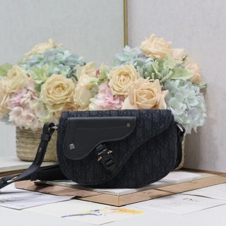 DIOR 325 プリント牛皮サドルフラップメッセンジャー 黒布 サイズ:24x16.5x5.5cm
