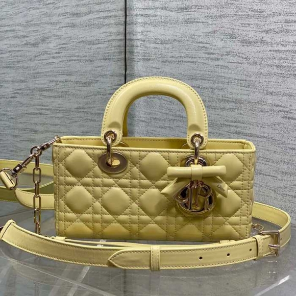 DIOR ラムレザー リボン ゴールド、シルバー 斜め掛けバッグ、ショルダーバッグ 小 クラシック 22.0x12.0x6.0cm サイズ:22x12cm