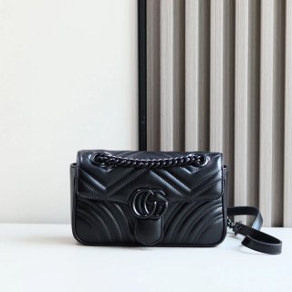 GUCCI 446744 レザー ブラック ショルダーバッグ、ハンドバッグ、ハンドバッグ GG、マルモント 22cm サイズ:23x14x6cm GUCCI 446744 レザー ブラック ショルダーバッグ、ハンドバッグ、ハンドバッグ GG、マルモント 22cm サイズ:23x14x6cm
