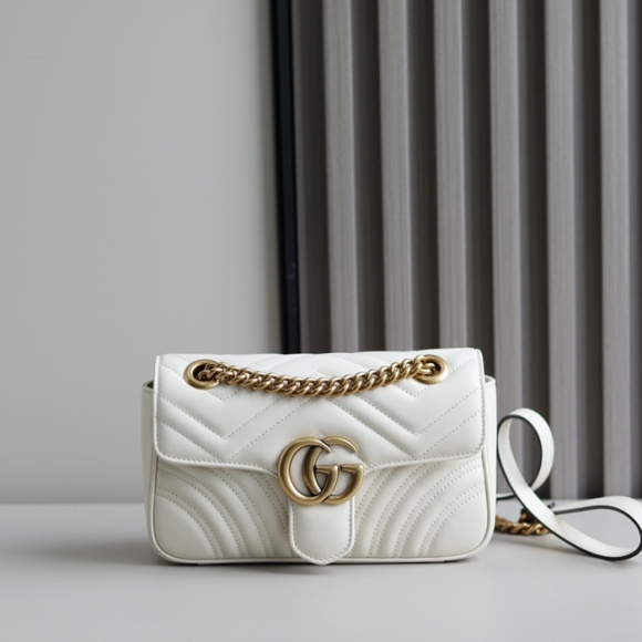 GUCCI 446744 カーフレザー ホワイト チェーンバッグ GG、マルモント 23x14cm サイズ:23x14cm GUCCI 446744 カーフレザー ホワイト チェーンバッグ GG、マルモント 23x14cm サイズ:23x14cm