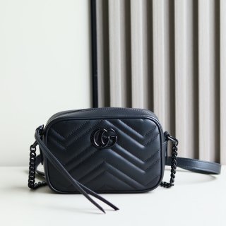 GUCCI 634936 ブラック、シルバー ハンドバッグ GG、マルモント 18cm サイズ:18x15x6.5cm