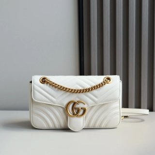 GUCCI 443497 カーフレザー ホワイト チェーンバッグ GG、マルモント 26x15cm サイズ:26x15cm GUCCI 443497 カーフレザー ホワイト チェーンバッグ GG、マルモント 26x15cm サイズ:26x15cm