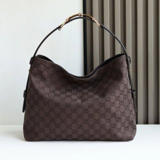 GUCCI カーフレザー、キャンバス ゴールド トートバッグ、ショルダーバッグ、ハンドバッグ 馬銜 35x27x11cm サイズ:35x27x11cm