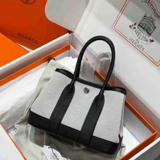 HERMES ガーデン 23cm キャンバス 配色 ハンドバッグ セミハンドメイド 高級感 23cm Garden 23cm サイズ:23cm
