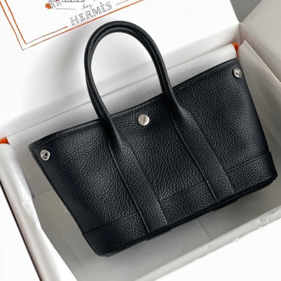HERMES ガーデン カーフレザー ブラック ハンドバッグ セミハンドメイド 18cm Garden サイズ:18cm HERMES ガーデン カーフレザー ブラック ハンドバッグ セミハンドメイド 18cm Garden サイズ:18cm