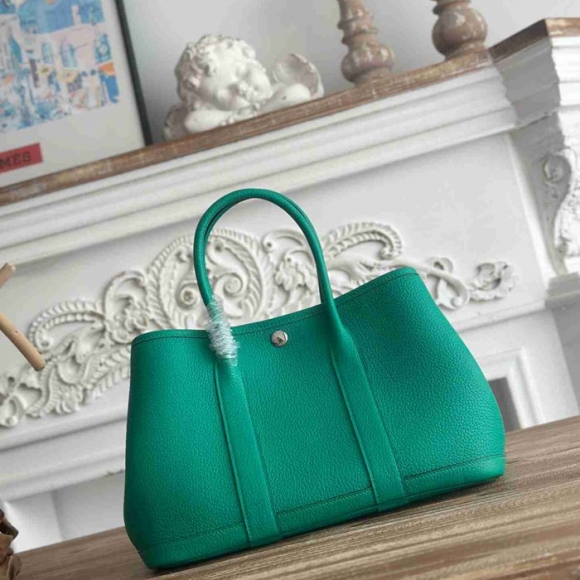 HERMES ガーデン 30cm カーフレザー ミントグリーン ハンドバッグ セミハンドメイド 30cm Garden 30cm サイズ:30cm HERMES ガーデン 30cm カーフレザー ミントグリーン ハンドバッグ セミハンドメイド 30cm Garden 30cm サイズ:30cm
