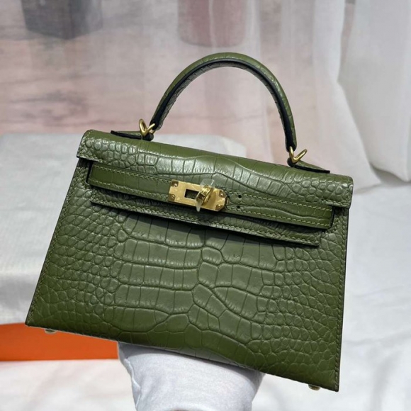 HERMES ケリー ワニ革 グリーン ショルダーバッグ 高品質 19cm Kelly サイズ:19cm HERMES ケリー ワニ革 グリーン ショルダーバッグ 高品質 19cm Kelly サイズ:19cm