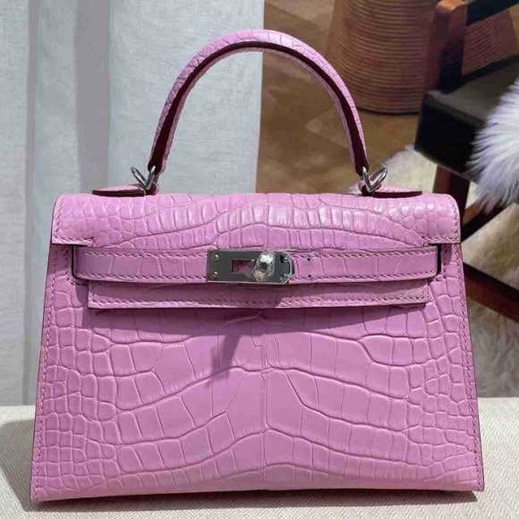 HERMES ケリー 19cm ワニ革 ピンク ショルダーバッグ 高品質 19cm Kelly 19cm サイズ:19cm HERMES ケリー 19cm ワニ革 ピンク ショルダーバッグ 高品質 19cm Kelly 19cm サイズ:19cm