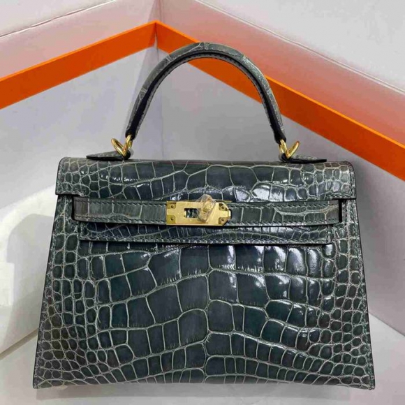 HERMES ケリー 19cm ワニ革 ブルー ショルダーバッグ 高品質 金具ゴールド 19cm Kelly 19cm サイズ:19cm HERMES ケリー 19cm ワニ革 ブルー ショルダーバッグ 高品質 金具ゴールド 19cm Kelly 19cm サイズ:19cm