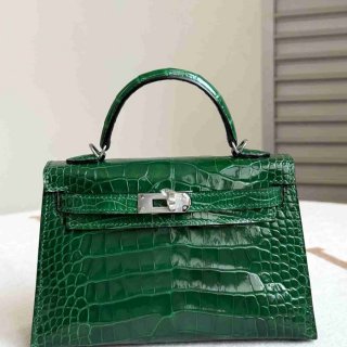 HERMES ケリー 19cm ワニ革 グリーン ショルダーバッグ 高品質 19cm Kelly 19cm サイズ:19cm