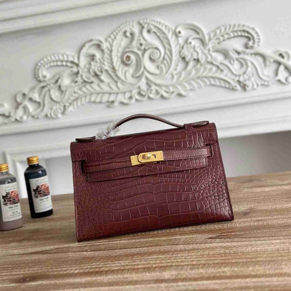 HERMES ケリー 22cm カーフレザー ワニ紋 ショルダーバッグ セミハンドメイド 金具ゴールド 22cm Kelly 22cm サイズ:22cm HERMES ケリー 22cm カーフレザー ワニ紋 ショルダーバッグ セミハンドメイド 金具ゴールド 22cm Kelly 22cm サイズ:22cm