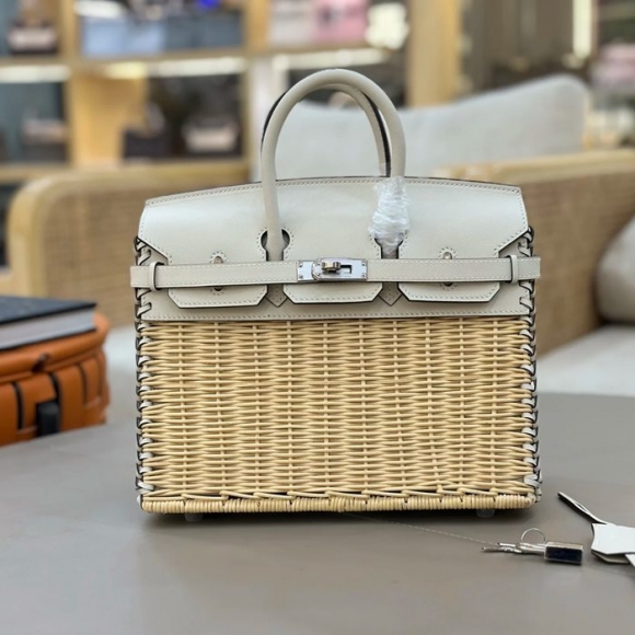 HERMES バーキン 25cm 編み ホワイト ハンドバッグ 25cm Birkin 25cm サイズ:25cm HERMES バーキン 25cm 編み ホワイト ハンドバッグ 25cm Birkin 25cm サイズ:25cm