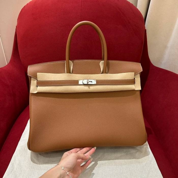 HERMES バーキン 40cm カーフレザー ブラウン ハンドバッグ セミハンドメイド 金具ゴールド/シルバー 40cm Birkin 40cm サイズ:40cm HERMES バーキン 40cm カーフレザー ブラウン ハンドバッグ セミハンドメイド 金具ゴールド/シルバー 40cm Birkin 40cm サイズ:40cm