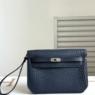 HERMES ケリー デペッシュ 25cm クラッチバッグ マットワニ皮 デニムブルー サイズ: