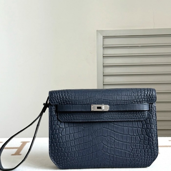 HERMES ケリー デペッシュ 25cm クラッチバッグ マットワニ皮 デニムブルー サイズ: HERMES ケリー デペッシュ 25cm クラッチバッグ マットワニ皮 デニムブルー サイズ: