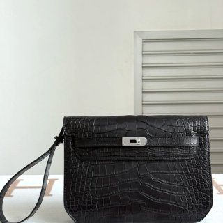 HERMES ケリー デペッシュ 25cm クラッチバッグ マットワニ腹皮 ブラック サイズ: