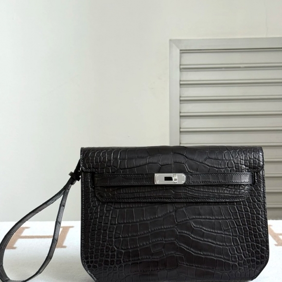 HERMES ケリー デペッシュ 25cm クラッチバッグ マットワニ腹皮 ブラック サイズ: HERMES ケリー デペッシュ 25cm クラッチバッグ マットワニ腹皮 ブラック サイズ: