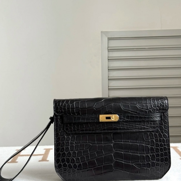 HERMES ケリー デペッシュ 25cm クラッチバッグ マットワニ腹皮 ブラック サイズ: HERMES ケリー デペッシュ 25cm クラッチバッグ マットワニ腹皮 ブラック サイズ: