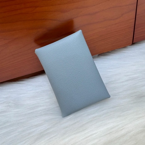 HERMES カルヴィ デュオ 二層カードケース エプソム リネンブルー シルバー金具 サイズ: HERMES カルヴィ デュオ 二層カードケース エプソム リネンブルー シルバー金具 サイズ: