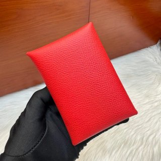 HERMES カルヴィ デュオ 二層カードケース エプソム 国旗レッド シルバー金具 サイズ: