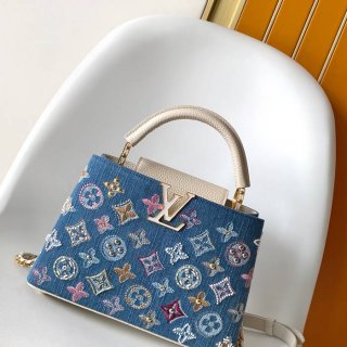 LOUIS VUITTON M12947 牛皮 モノグラム デニム ハンドバッグ チェーンフラップ 21x13.6cm サイズ:21x13.6cm