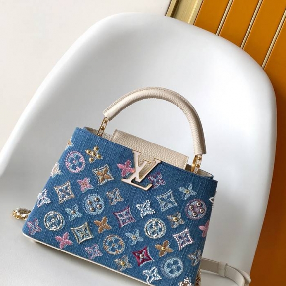 LOUIS VUITTON M12947 牛皮 モノグラム デニム ハンドバッグ チェーンフラップ 21x13.6cm サイズ:21x13.6cm LOUIS VUITTON M12947 牛皮 モノグラム デニム ハンドバッグ チェーンフラップ 21x13.6cm サイズ:21x13.6cm