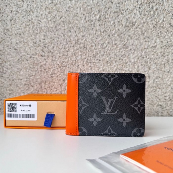 LOUIS VUITTON M25849 スレンダー短財布 モノグラムエクリプス×オレンジ サイズ:11x8.5cm LOUIS VUITTON M25849 スレンダー短財布 モノグラムエクリプス×オレンジ サイズ:11x8.5cm