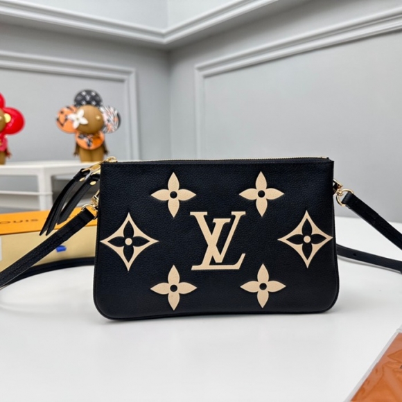 LOUIS VUITTON M80787 ダブルジップポシェット モノグラムアンプラント ブラック サイズ:20x12.5cm LOUIS VUITTON M80787 ダブルジップポシェット モノグラムアンプラント ブラック サイズ:20x12.5cm