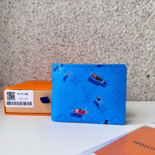 LOUIS VUITTON M14874 スレンダー短財布 カラードモノグラム スポーツシーン ブルー サイズ:11x8.5cm