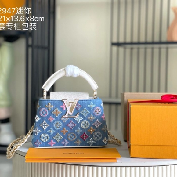 LOUIS VUITTON M12947 デニム モノグラム ホワイト 斜め掛けバッグ 斜め掛け手提げ 21x13.6cm サイズ:21x13.6cm