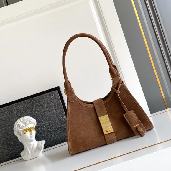 PRADA 1BG580 スエード ゴールド ショルダーバッグ、ハンドバッグ、トートバッグ トート、ミニ 26x18x12cm サイズ:26x18x12cm PRADA 1BG580 スエード ゴールド ショルダーバッグ、ハンドバッグ、トートバッグ トート、ミニ 26x18x12cm サイズ:26x18x12cm