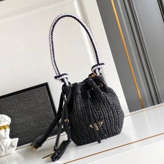 PRADA 1BE068 編み、レザー ゴールド 斜め掛けバッグ、ショルダーバッグ、ハンドバッグ、バケツバッグ 編み、クラシック 20x16x10cm サイズ:20x16x10cm